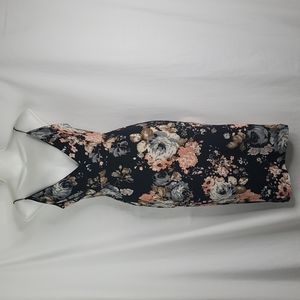 Lovely Day cocktail open back black floral dress sz Small